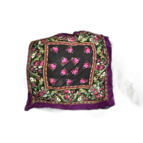 Square Scarf Pink Brown Floral 26" x 26" - Picture 2 of 3